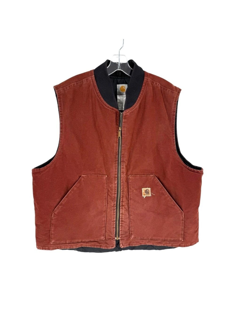 Vintage Carhartt V02 CLY Vest Mens Size 2XL Clay Red Canvas Full Zip Made In USA